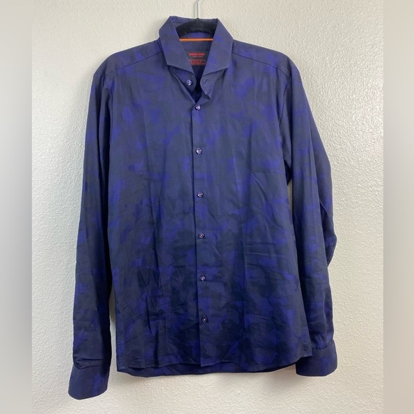 Jared Lang Slim Fit Long Sleeve Shirt Men’s Floral Medium Blue Black Button Down - Picture 15 of 15
